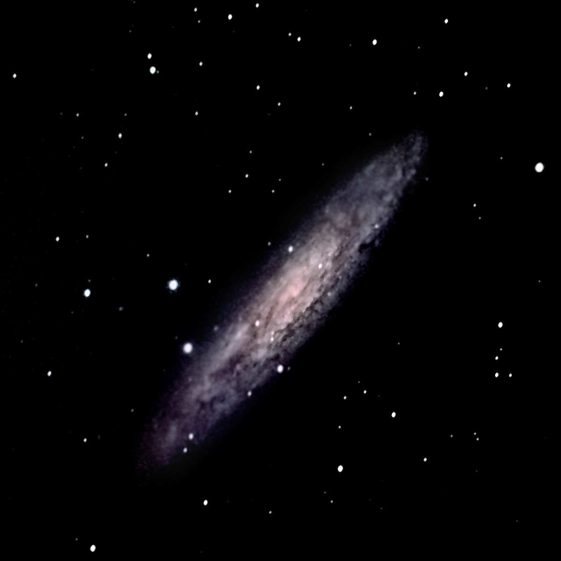 NGC 253, the Silver Coin Galaxy in Sculptor, taken by Leo Taylor.  (Meade 2080 8 inch, f/6.3 Reducer, SBIG ST4000XCM, 3 min x 24 exposures.)