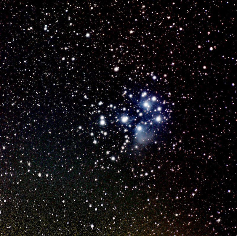 Messier 45, the Pleiades cluster in Taurus, taken by Leo Taylor.  (SBIG ST4000XCM, 210mm lens, 3 min x 14 exposures.) 