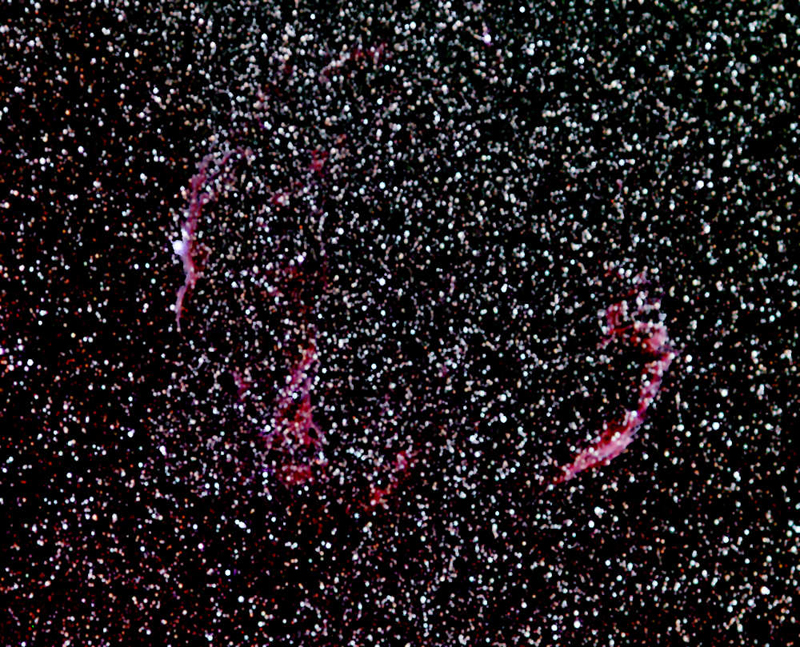 The Veil Nebula in Cygnus., taken by Leo Taylor. (Pentax Takumar 135 mm lens, SBIG 4000XCM, 3 min x 39 exposures.)