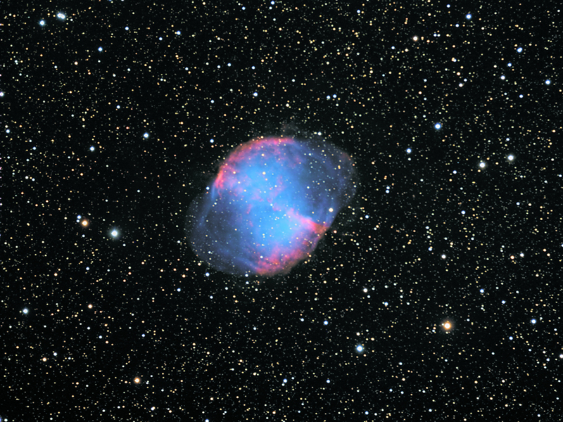 Messier 27, the Dumbbell Nebula in Vulpecula, taken by Jim Mazur.