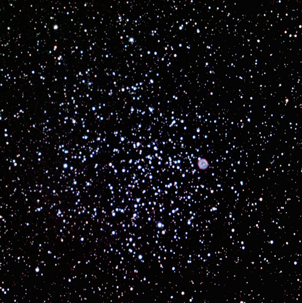 Messier 46 Cluster and NGC 2438 Nebula in Puppis Meade 2080 8 in f/10 SCT, f 6.3 Reducer, SBIG ST-4000XCM, 3 min * 13 exp 