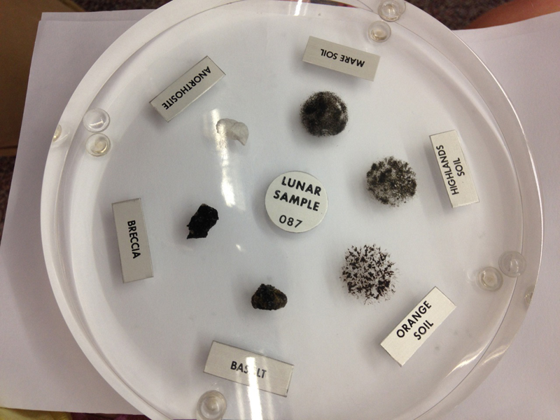 The lunar rock and soil samples available for observation at the May monthly meeting.