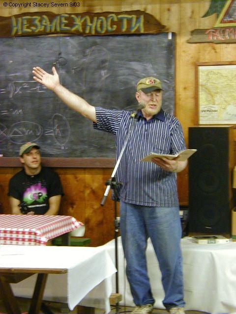 Photo by Stacey Severn
Bob Crelin listens to Les Litton read from Bob's book "There was once a sky full of stars".
