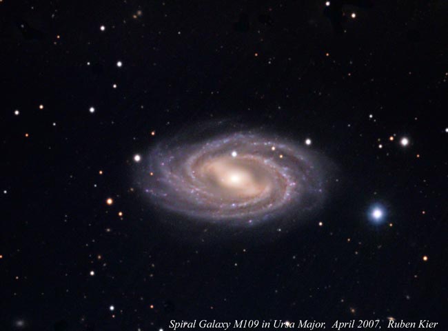Photo by Ruben Kier
April 2007 - M109 - LRGB image with a ST10XME through a 12" Meade LX200R.
