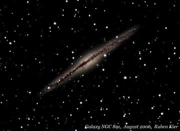 Images taken at Ruben Kier's Hidden Lake Observatory
 NGC 891
Taken with Meade 12" LX200R, LRGB at 60-15-15-15. 


