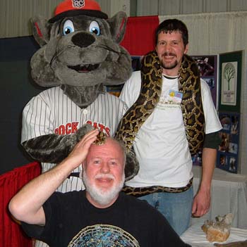 Leo Taylor meets some friends
While volunteering at the Big "Y" Kid's Fair Leo hooked up with Rocky, the mascot of the New Britain Rock Cats baseball team, and a "Big" snake.

