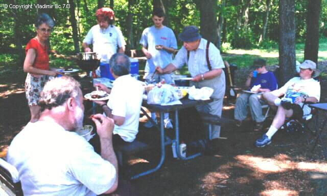 ASNH Picnic 2003 at Deer Lake taken by Vladimir Ilic
Standing: Pat Caruthers, Bob Caruthers in Chef's Hat, Richard Obert, Jim English
Sitting: Leo Taylor, Father Gene, Ray Kaville Jr, Ray Kaville


