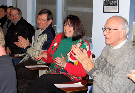 Photo by Alan Chaniewski
Winter Solstice party 12/13/08 - The crowd applauds Jim for his years of being Tresurer.
