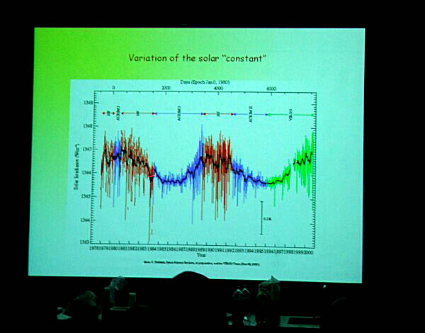 Photo by Eleanor Andujar
Dr. Sarbani Basu, Graduate Studies Professor of Astronomy at Yale University shows ASNH members at the June '07 meeting a graph of solar sun cycles.
