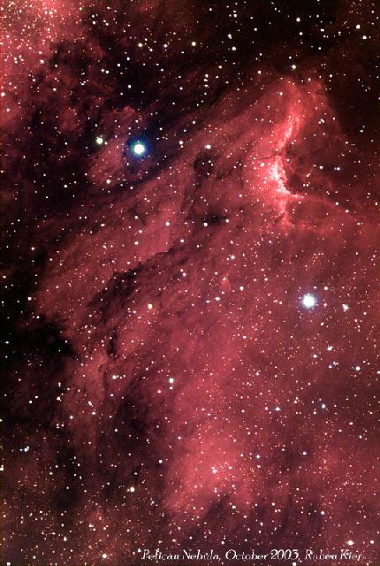 Taken by Ruben Kier with 4 in Astro-Physics refractor
IC 5067 "Pelican Nebula" in Cygnus
ST-10xme, R=20, G=20, B=28, Lum=84 * 1 min

