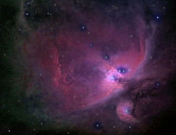 Images taken at Leo Taylor's Elizabeth Observatory
M 42 "Orion" Nebula in Orion
Taken with Stellarvue 80mm Nighthawk, SBIG ST-7E HaRGB 54-4-4-6
