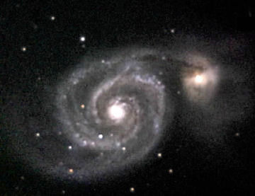 Images taken at Leo Taylor's Elizabeth Observatory
M 51 "Whirlpool" Galaxy in Canus Venatici
Taken with Meade 2080 8 in SCT, SBIG ST-7E LRGB 100-20-20-32


