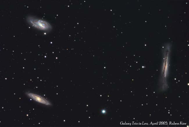 Taken by Ruben Kier with ST10XME camera and a TEC140 refractor
Leo Trio" M 65, M 66, NGC 3628 in Leo
3 hours Luminance, 40 minutes red and green, and 60 minutes blue

