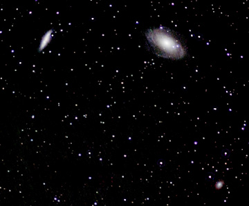 Photo by Leo Taylor
Galaxy image is M 82, M81, and NGC 3077. Pentax K100D DSLR, 
Stellarvue Nighthawk 80-f6, 2 min * 28 exp.


