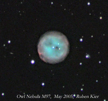 Taken by Ruben Kier with ST10XME camera and a TEC140 refractor
155 Minutes Luminance, 20 minutes red and green, and 30 minutes blue
Both M97 and M108 were cropped from the same image
