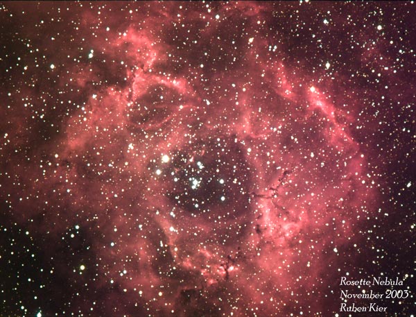 Taken by Ruben Kier with a 4" f6 refractor, 0.75x reducer,
NGC 2246 "Rosette Nebula" in Monoceros
and ST10-XME camera. R=12,G=12,B=15,L=47 * 2 minutes

