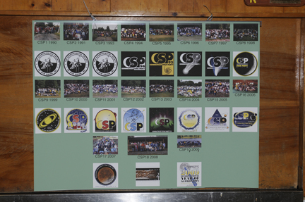 Photo by Alan Chaniewski
President Greg Barker's CSP history board showing past logos and group photos on display at CSP 20.
