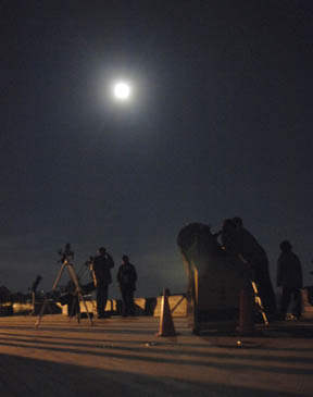 Photo by Alan Chaniewski
The almost full autumn moon helped lead the way for walkers through trails in the woods in the 14th annual Madison Moonwalk. They were brought right to 6 different telescopes and a pair of large binoculars to show over 250 people the moon, Jupiter, Venus, and other sky objects.
