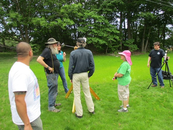 Solar Observing Event at Ansonia
Photo by Jim Mazur
ASNH members Bob, Cheryl,and Greg demonstrating Solar Observing with telescopes

